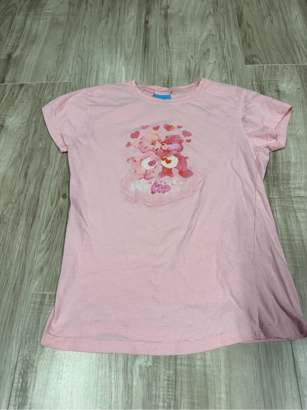 2004 Care Bear Pink Heart Cheer Bear Kids Tee Youth Girls Medium